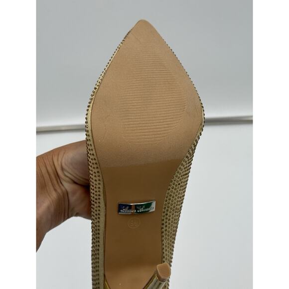 Lauren Lorraine Dori Pump Heels Bronze Gold Crystals Pointed Toe Size 9.5 New - Picture 7 of 10